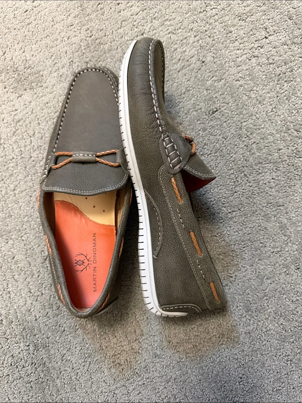 Martin Dingman Gray - Sage Suede Loafers with Orange Accents